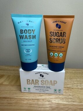 Hand in Hand Body Wash, Sugar Scrub, and Bar Soap